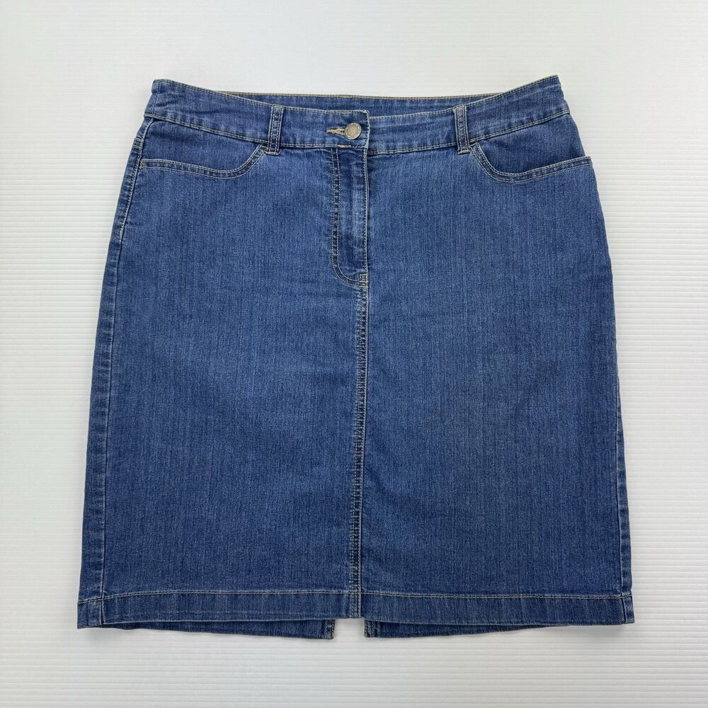 Kim Rogers Denim Skirt Women 14 Blue Knee Length Y2K Casual Modest Stretch